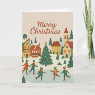 Cute Whimsical Winter Town Merry Christmas Card