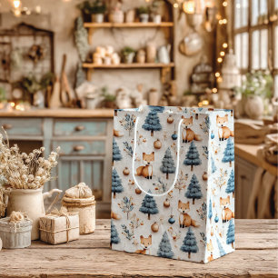 Cute Whimsical Winter Woodland Fox and Christmas Medium Gift Bag