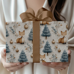 Cute Whimsical Winter Woodland Fox and Christmas Wrapping Paper