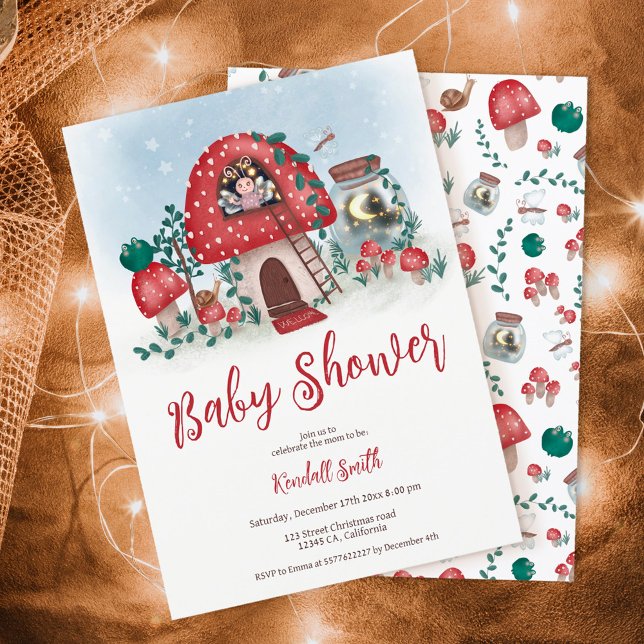 Cute whimsical woodland fairy mushroom baby shower invitation (Creator Uploaded)