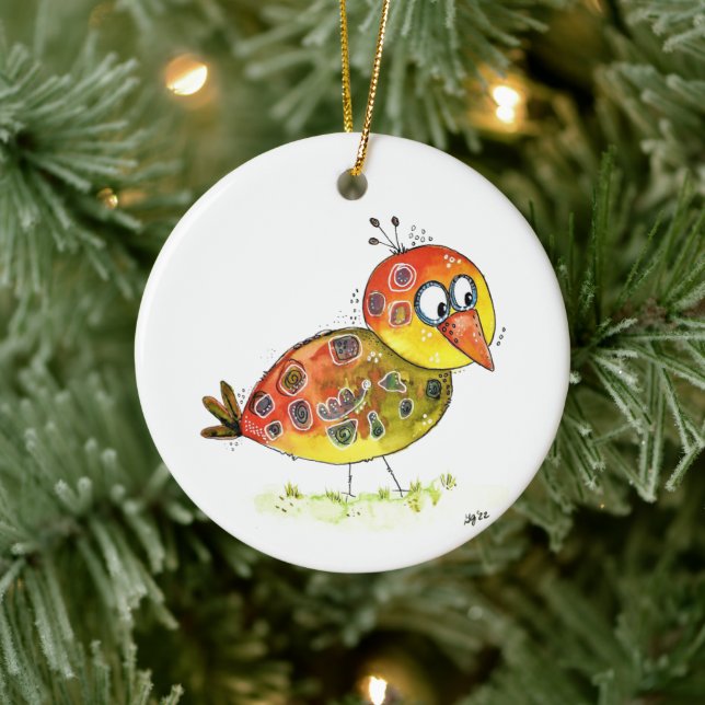 Cute Whimsical Yellow Bird Ceramic Ornament (Tree)