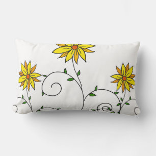 Cute Whimsical Yellow Flowers Doodle Art Lumbar Cushion