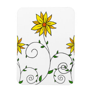 Cute Whimsical Yellow Flowers Doodle Art Magnet