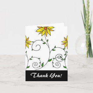 Cute Whimsical Yellow Flowers Doodle Art Thank You Card