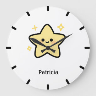 Cute whimsical yellow kawaii star monogram large clock