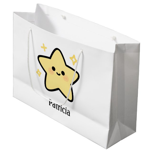 Cute whimsical yellow kawaii star monogram large gift bag (Front Angled)
