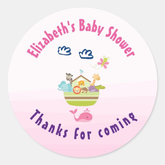 Cute Whimsical Zoo Animal Ark Baby Shower Thanks Classic Round Sticker (Front)