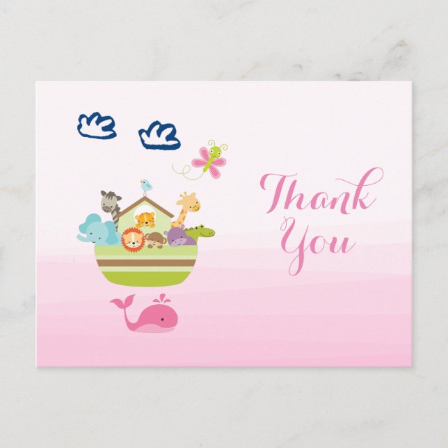 Cute Whimsical Zoo Animal Ark Baby Shower Thanks Postcard (Front)