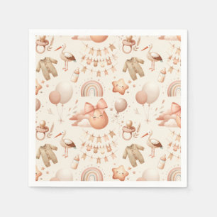 Cute Whimsy Baby Shower Beige Paper Plates Napkin