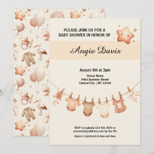 Cute Whimsy Baby Shower Clothes Line Invitation