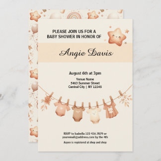 Cute Whimsy Baby Shower Clothes Line Invitation