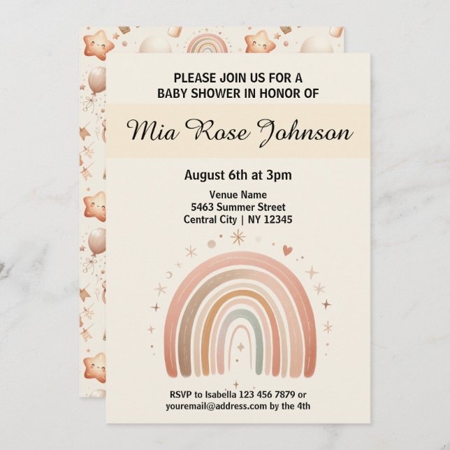 Cute Whimsy Baby Shower Pastel Rainbow Invitation (Front/Back)