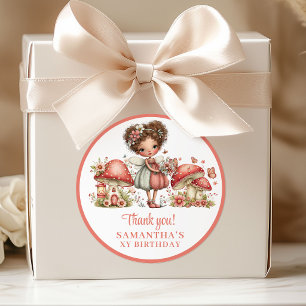 Cute Whimsy Fairy Pink Floral Birthday Thank You  Classic Round Sticker