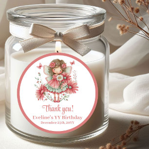 Cute Whimsy Fairy Pink Flowers Girl Birthday Stick Classic Round Sticker
