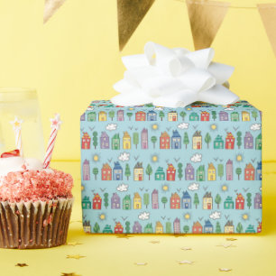 Cute Whimsy Neighbourhood Wrapping Paper Roll