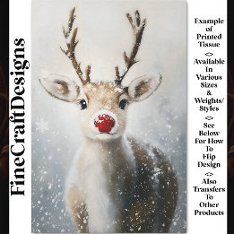 Cute Whimsy Rudolph Reindeer In Snow BW6 Decoupage Tissue Paper
