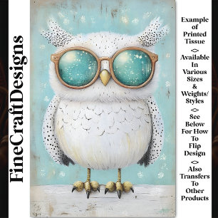 Cute Whimsy Steampunk White Owl BT6 Decoupage Tissue Paper
