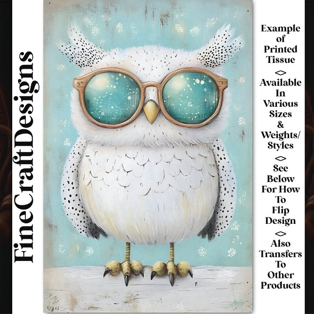 Cute Whimsy Steampunk White Owl BT6 Decoupage Tissue Paper (Creator Uploaded)