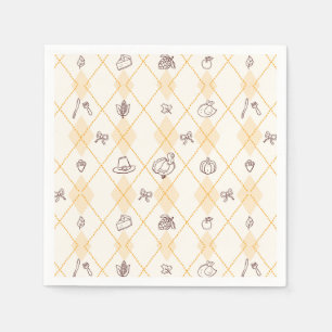 Cute Whimsy Thanksgiving Doodles Diamond Pattern Napkin