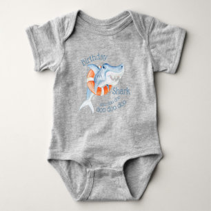 Cute whimsy watercolor baby birthday  shark bodysuit