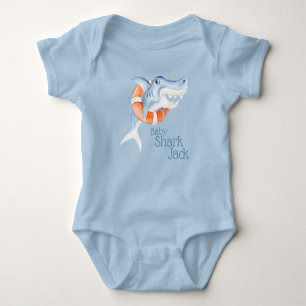 Cute whimsy watercolor baby shark lifesaver bodysuit