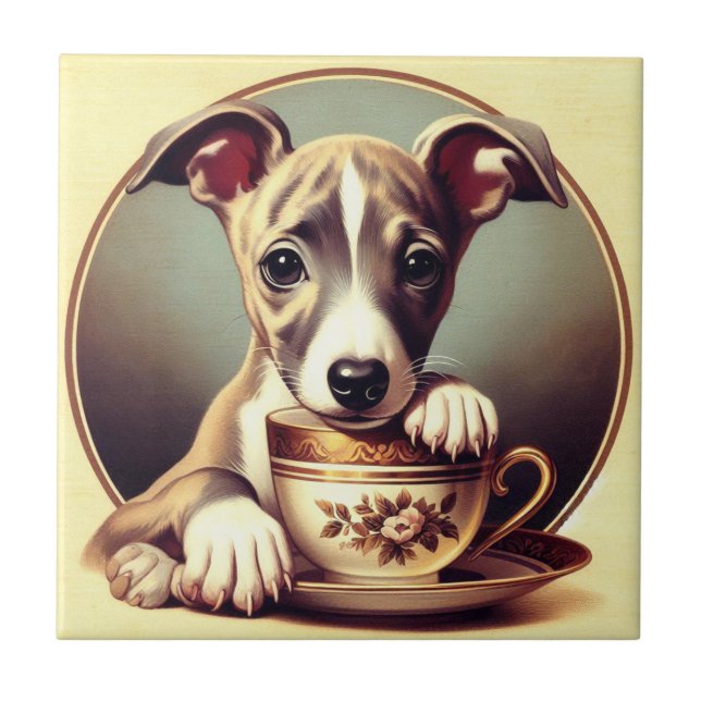 Cute Whippet Puppy Ceramic Tile (Front)