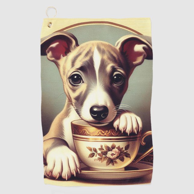 Cute Whippet Puppy Golf Towel (Front)