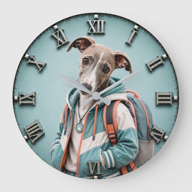 Cute Whippet Puppy Large Clock (Front)