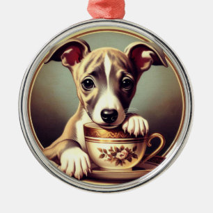 Cute Whippet Puppy Metal Ornament