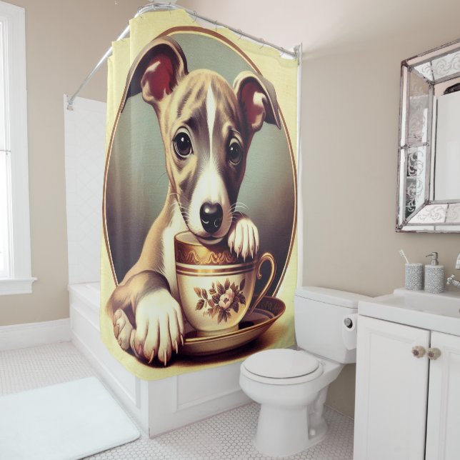 Cute Whippet Puppy Shower Curtain (In Situ)