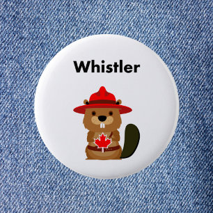 Cute Whistler Canada Beaver with Maple Leaf  6 Cm Round Badge