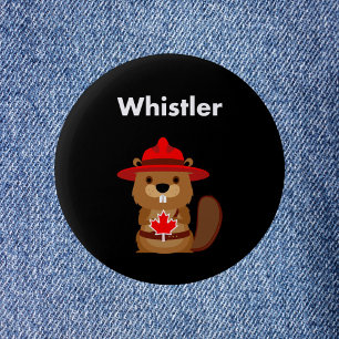 Cute Whistler Canada Beaver with Maple Leaf Dark 6 Cm Round Badge