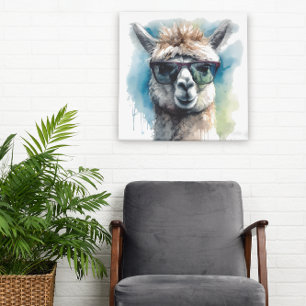 cute white alpaca wearing sunglasses poster