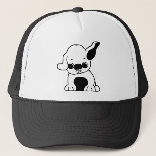 Cute White and Black Puppy Dog Cartoon w/ Big Ears Trucker Hat