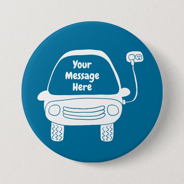  Cute White and Blue Electric Car Custom Message 7.5 Cm Round Badge (Front)