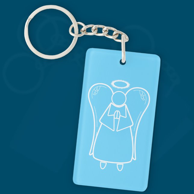Cute White And Blue Guardian Angel (double-sided)  Key Ring (Guardian Angel Light Blue Keyring)