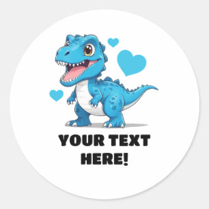 Cute White and Blue Personalised T-rex Classic Round Sticker