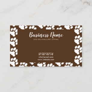 Cute White and Brown Paw Print Pattern Dog Walking Business Card