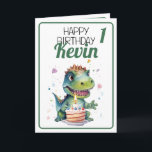 Cute White and Green Dinosaur Boy 1st Birthday Card<br><div class="desc">Cute White and Green Dinosaur Boy 1st Birthday,  intended for any baby on their first birthday. The design features a cute T-rex celebrating with a birthday cake.
If you face any issues personalising the template,  feel free to message the designer :)</div>