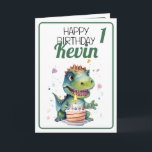 Cute White and Green Dinosaur Boy 1st Birthday Card<br><div class="desc">Cute White and Green Dinosaur Boy 1st Birthday,  intended for any baby on their first birthday. The design features a cute T-rex celebrating with a birthday cake.
If you face any issues personalising the template,  feel free to message the designer :)</div>