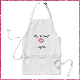 Cute White and Pink Lipstick Kiss the Cook  Standard Apron