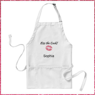 Cute White and Pink Lipstick Kiss the Cook  Standard Apron