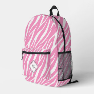Cute White And Pink Pattern Zebra Print Monogram Printed Backpack