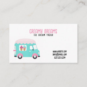 Cute White and Pink Playful Ice Cream Truck Business Card