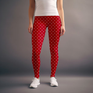 Cute White and Red Hearts Pattern Leggings