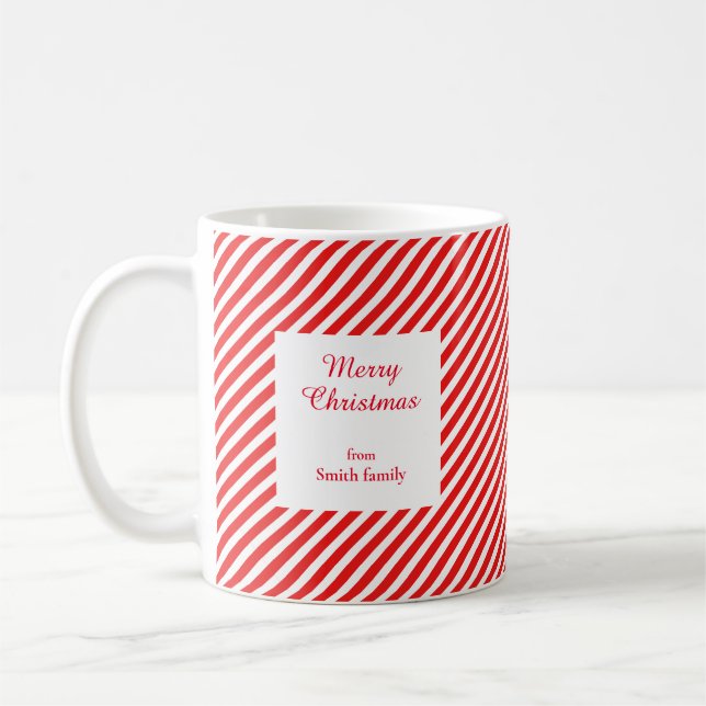 Cute white and red striped coffee mug (Left)