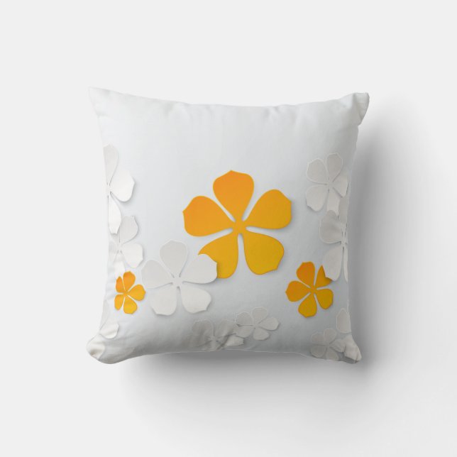 Cute White And Yellow Vinca Flowers Throw Pillows (Front)