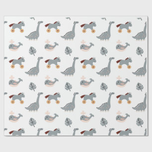Cute White Animal Dino Leaf Kids Wrapping Paper