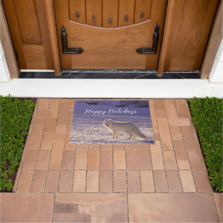 Cute White Arctic Fox Snow Winter Photography Doormat
