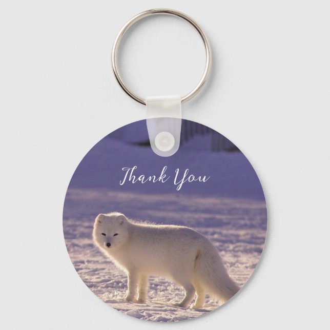 Cute White Arctic Fox Snow Winter Photography Key Ring (Front)